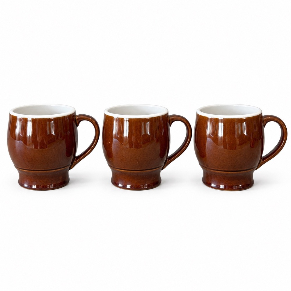 Todays Home Brown Stoneware Coffee Mugs Set of 3 Pedestal Base